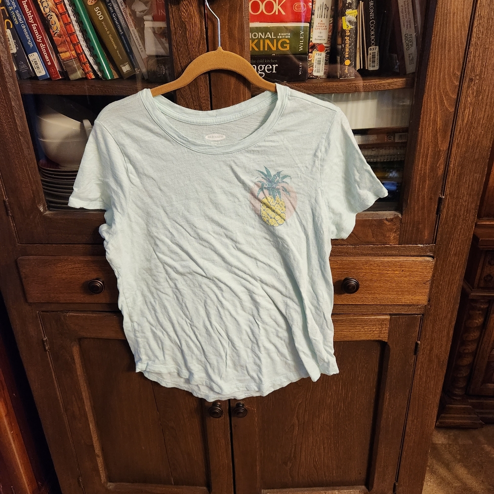 Old Navy Light Blue Tee with Pineapple Embroidery